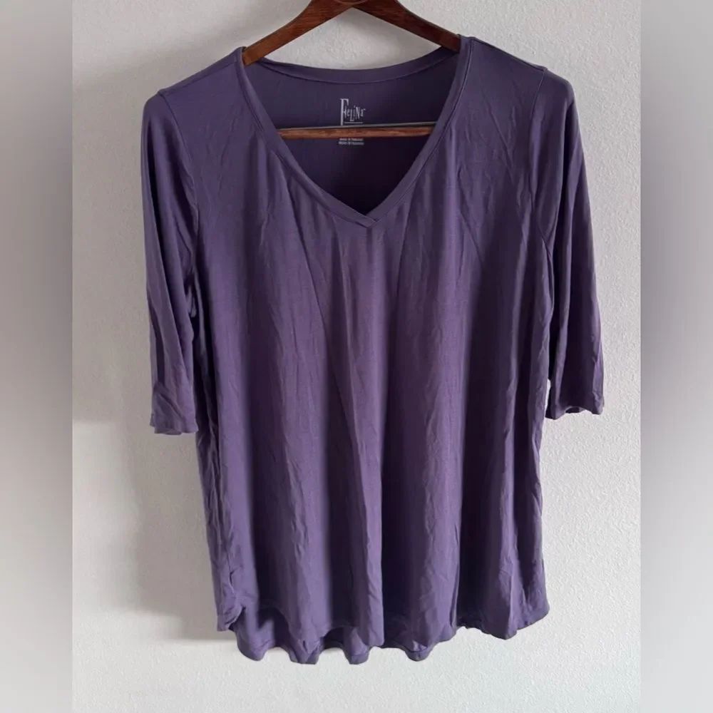 Felina Super Soft T-shirt Purple 95% Modal 5% Spandex Short Sleeve Cozy Size XL